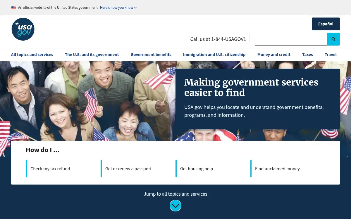 Final screenshot of https://www.usa.gov/