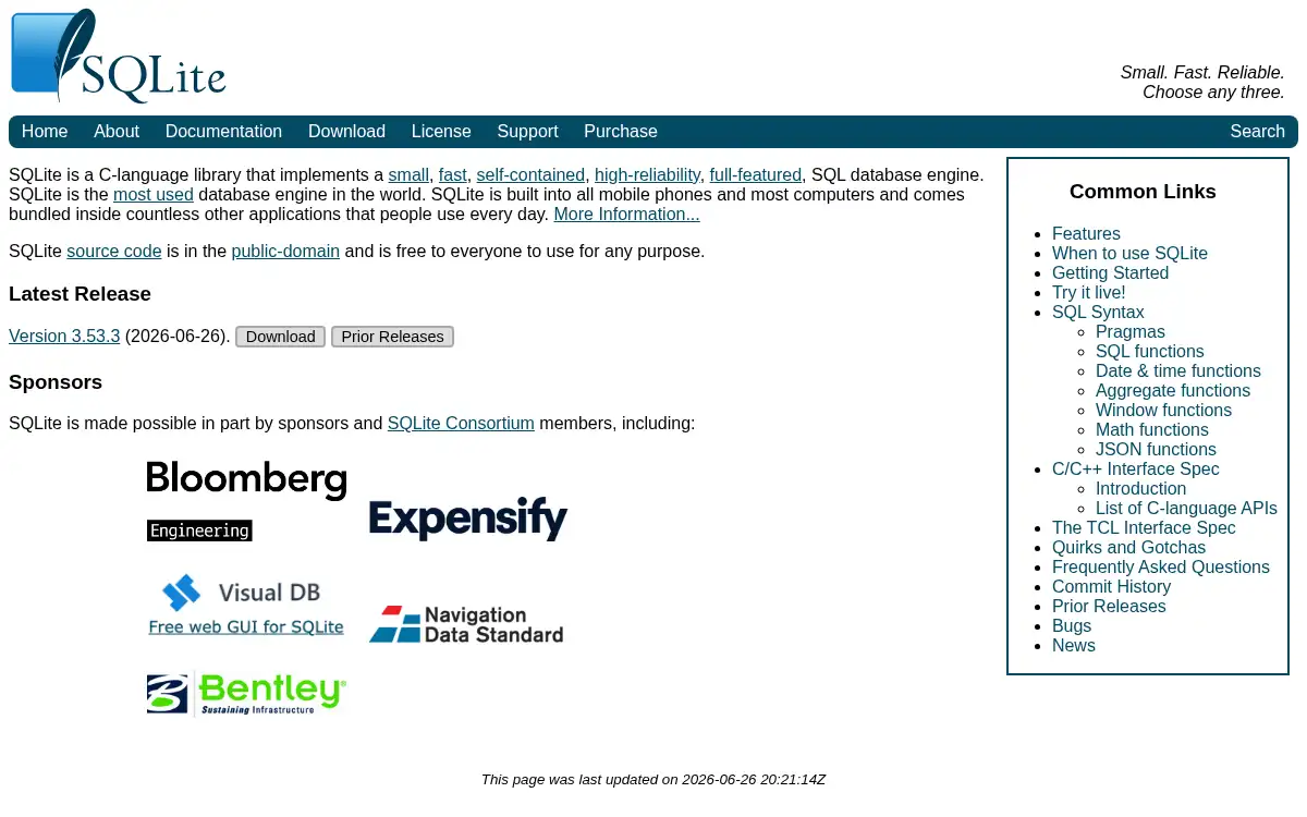 www.sqlite.org screenshot
