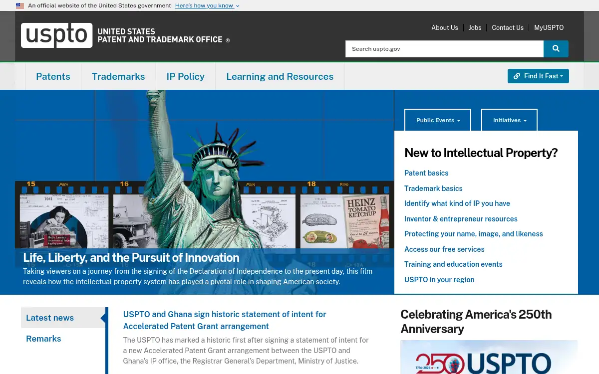www.uspto.gov screenshot