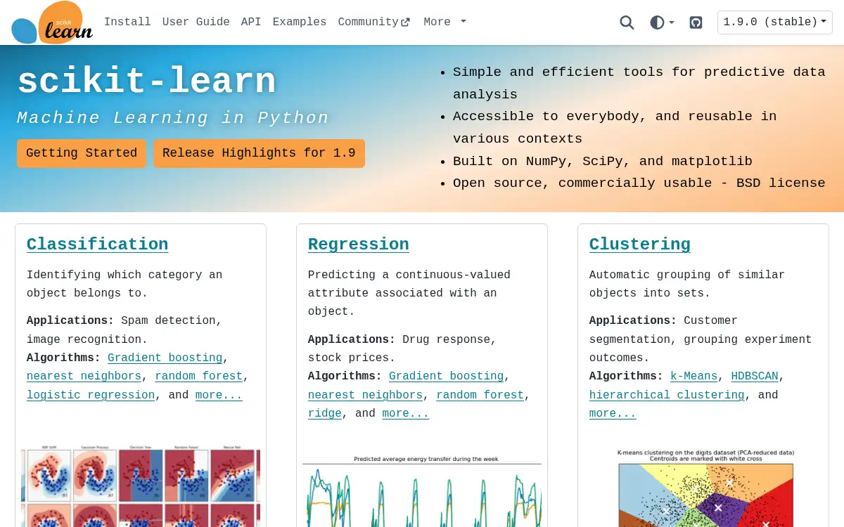 www.scikit-learn.org screenshot