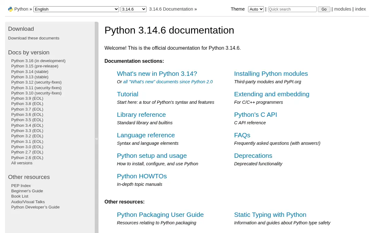 docs.python.org screenshot