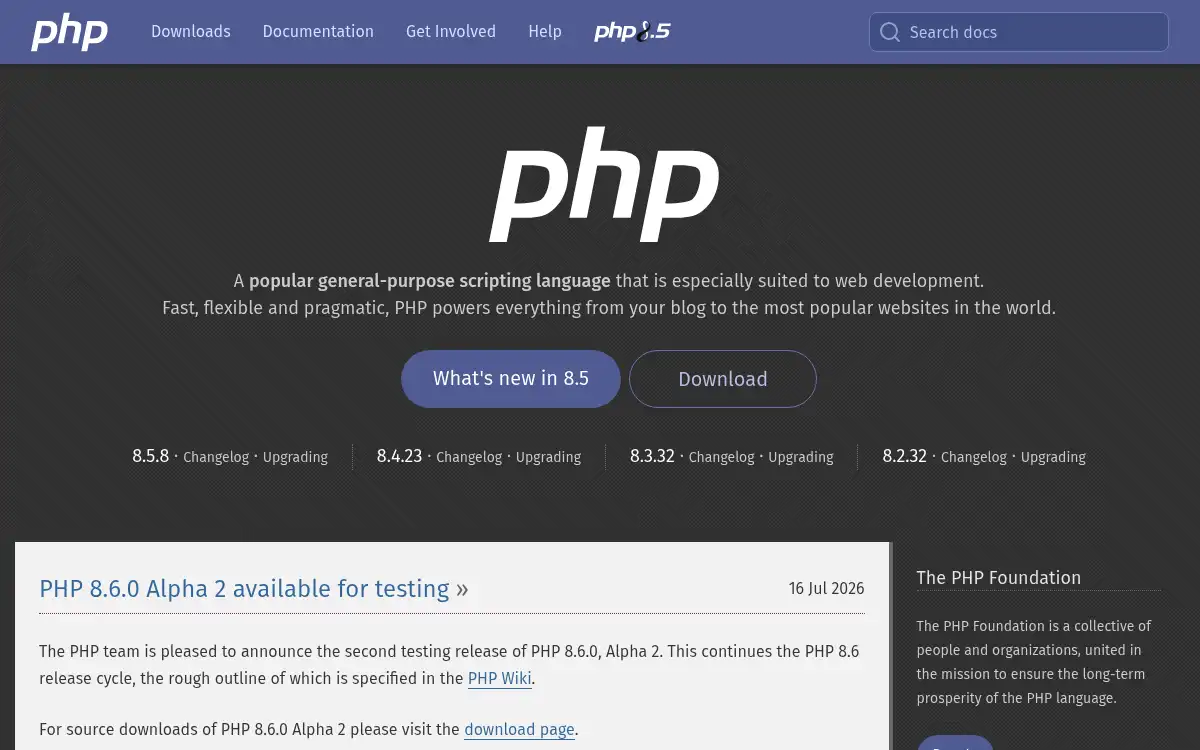 www.php.net screenshot