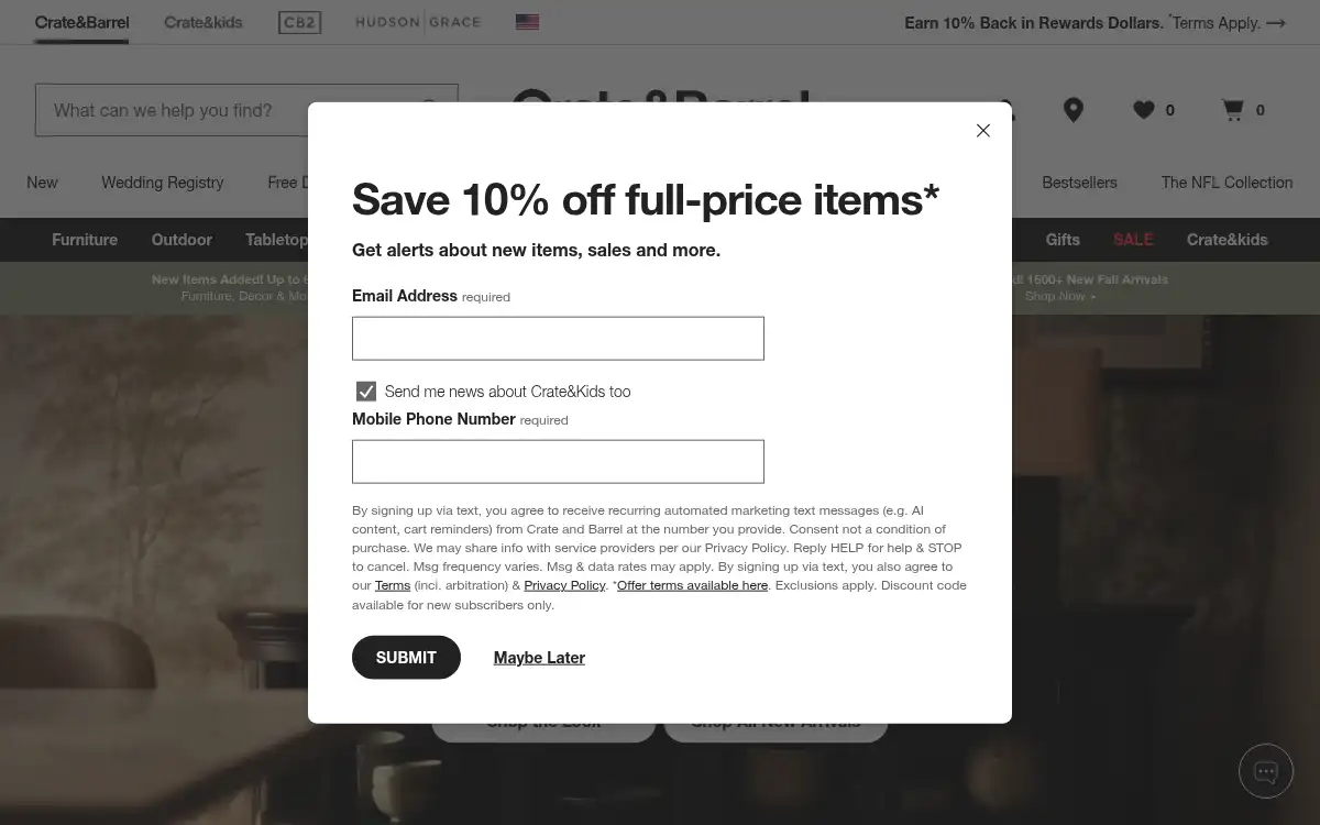 www.crateandbarrel.com screenshot