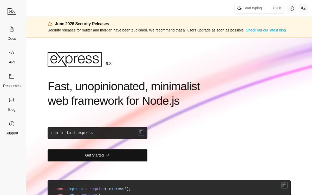 www.expressjs.com screenshot