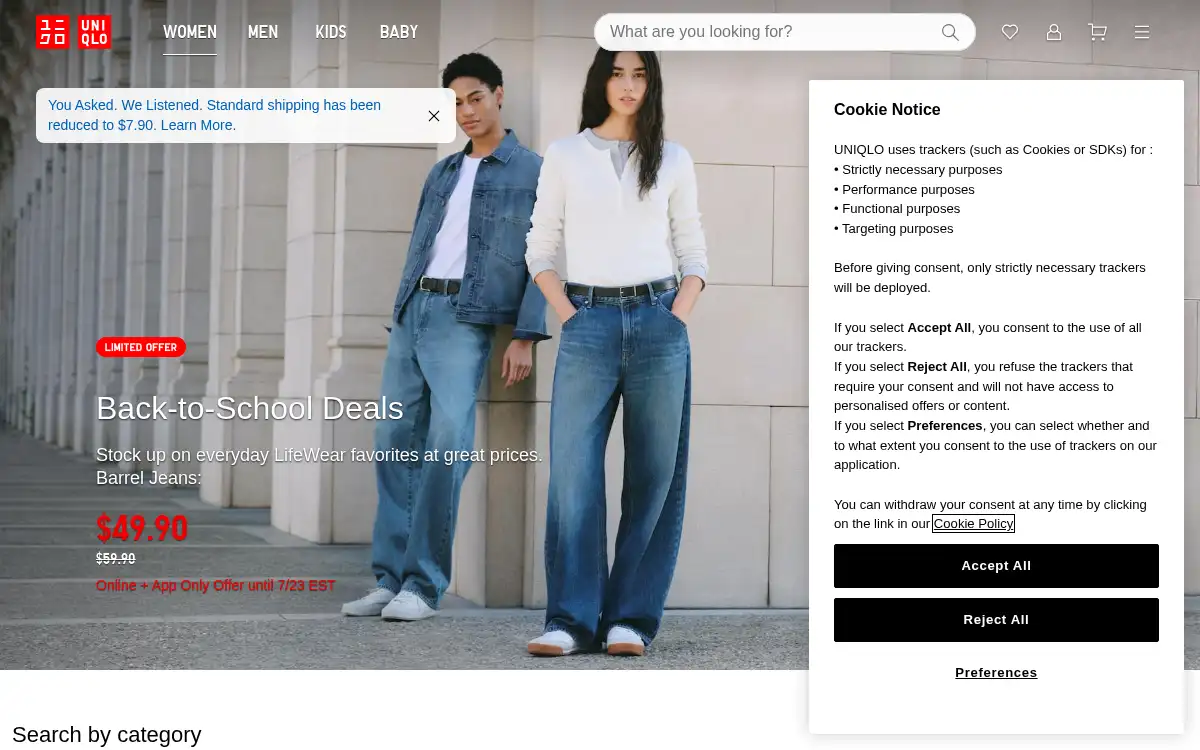 www.uniqlo.com screenshot