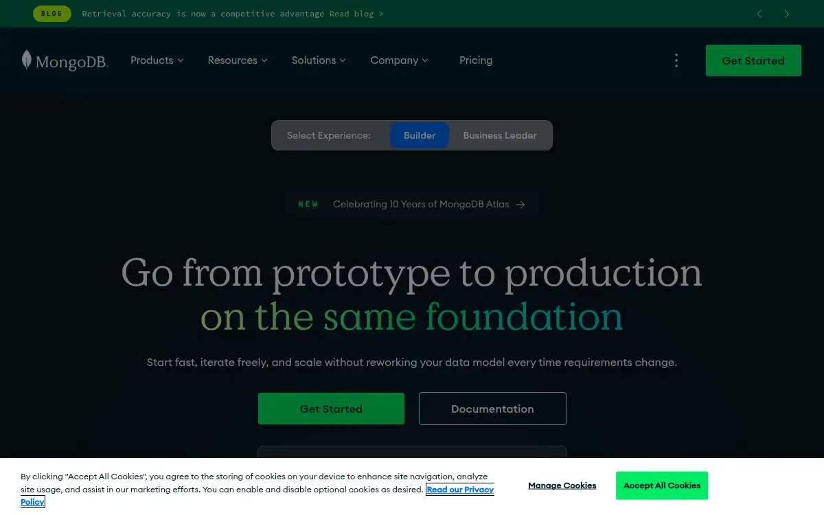 www.mongodb.com screenshot