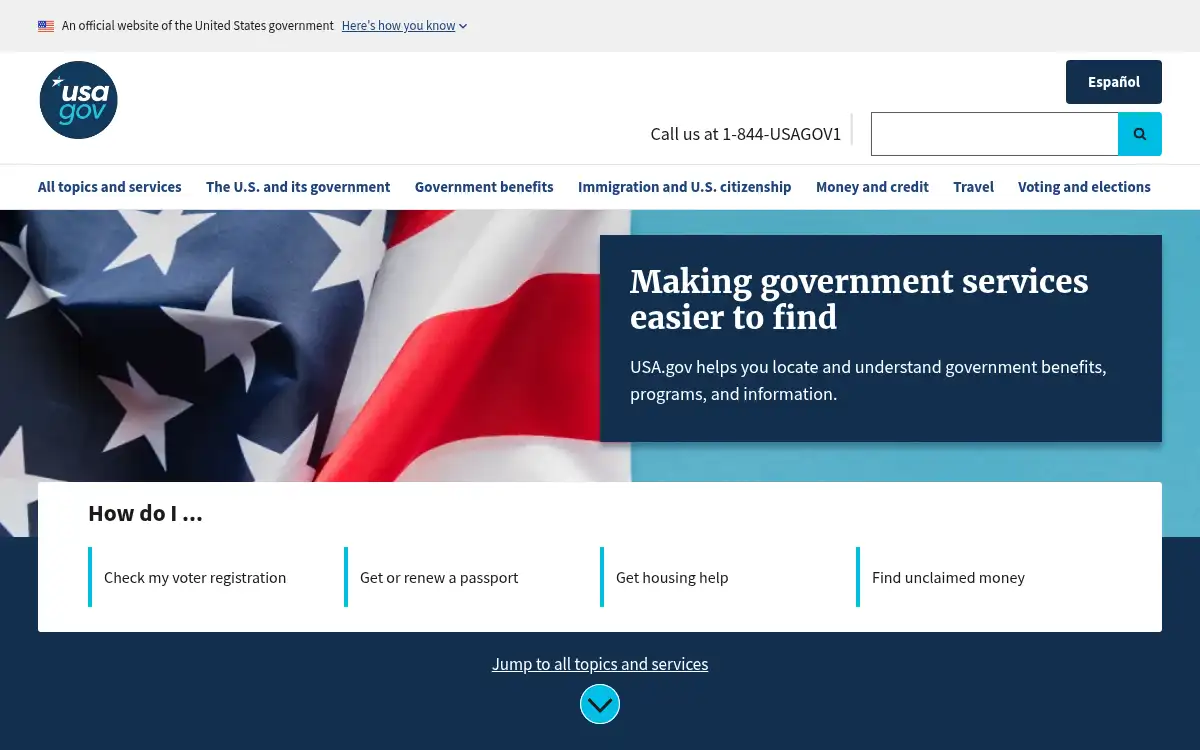 Final screenshot of https://www.usa.gov/