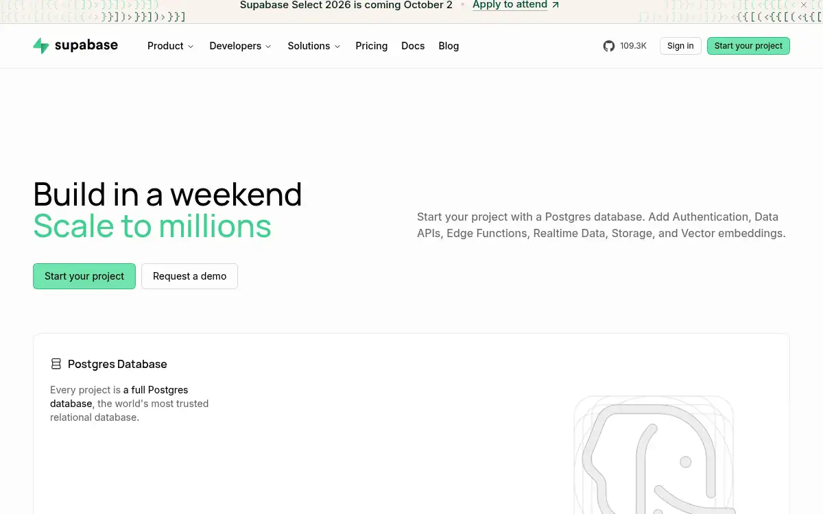 www.supabase.com screenshot