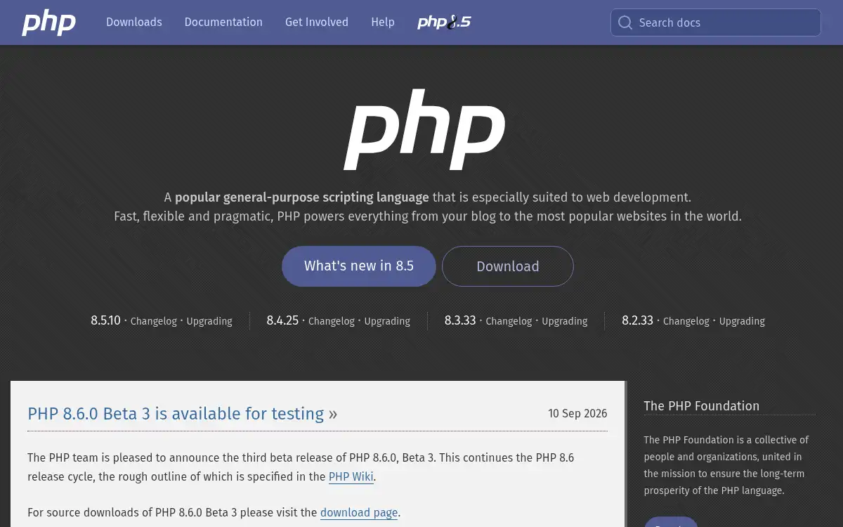 www.php.net screenshot
