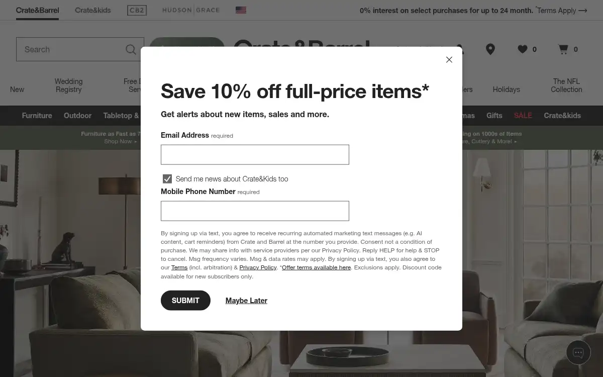 www.crateandbarrel.com screenshot