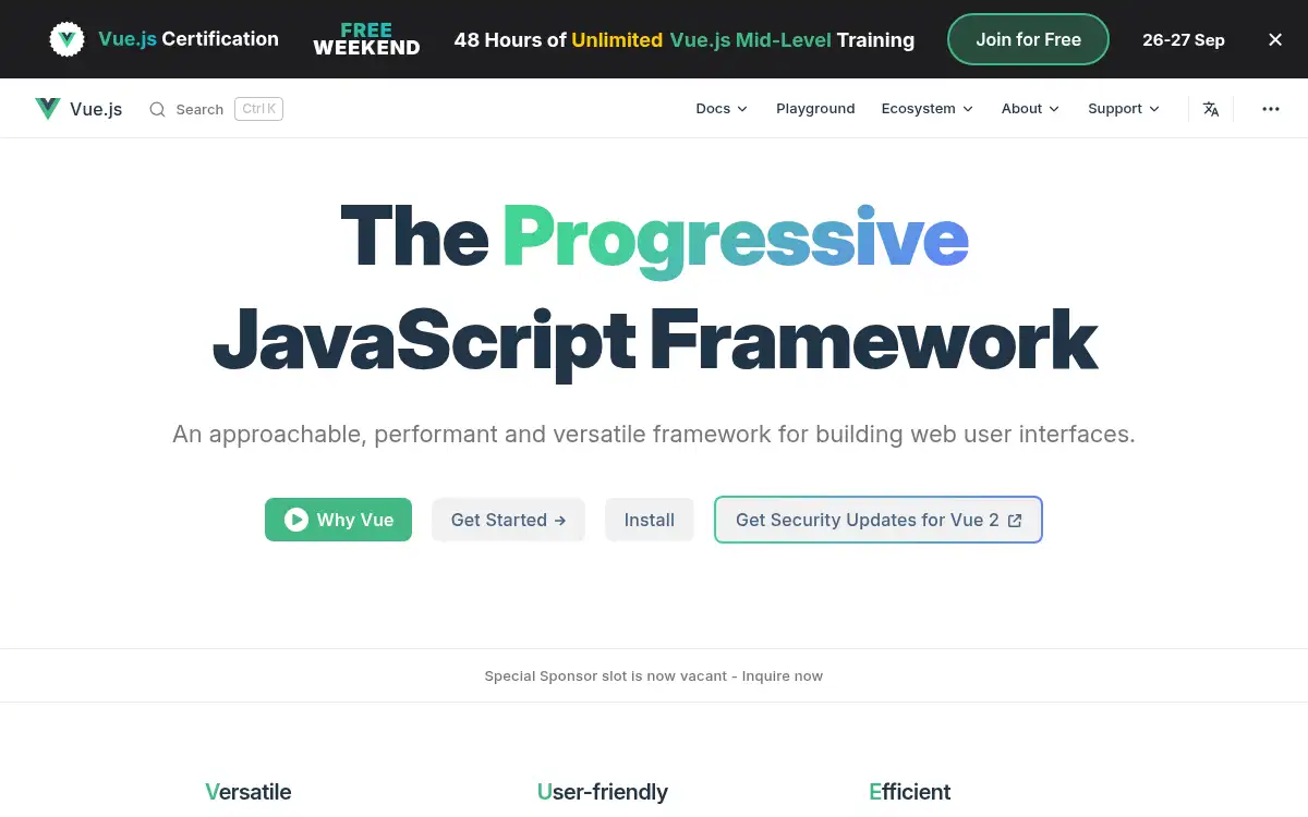 www.vuejs.org screenshot