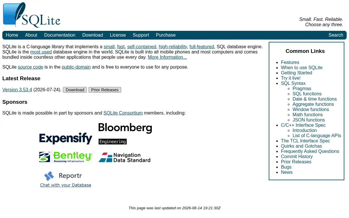 www.sqlite.org screenshot