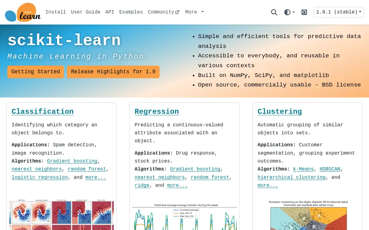 www.scikit-learn.org screenshot