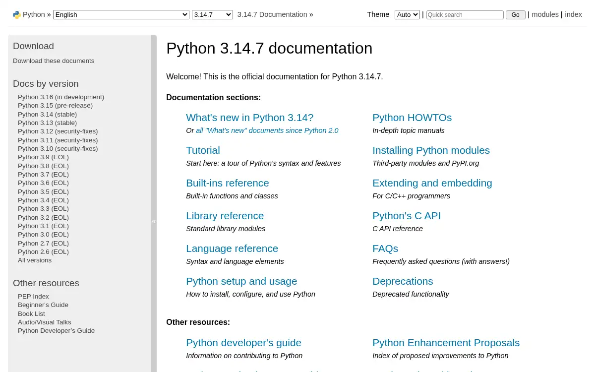 docs.python.org screenshot