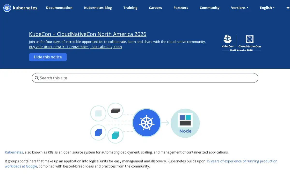 kubernetes.io screenshot