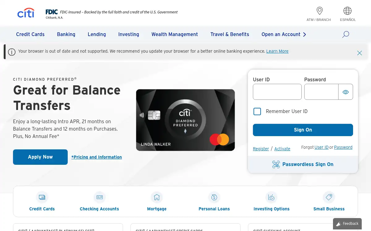 www.citi.com screenshot