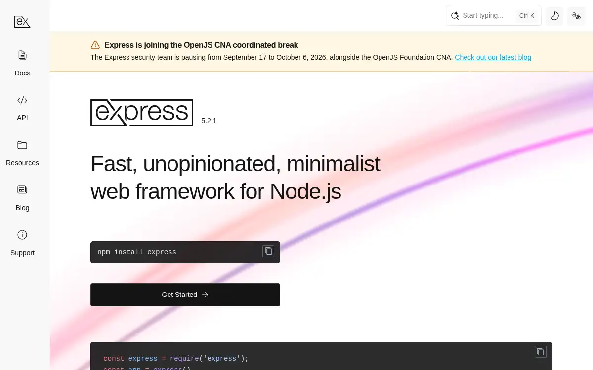www.expressjs.com screenshot